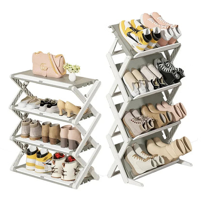 Foldable Shoe Rack Narrow Shoe Organizer Adjustable Shoe Shelf Space Saving Simple Installation-Free Standing Shoe Rack