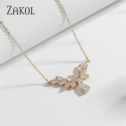 Luxury Clear AAA Cubic Zirconia Water Drop Pendant Necklaces