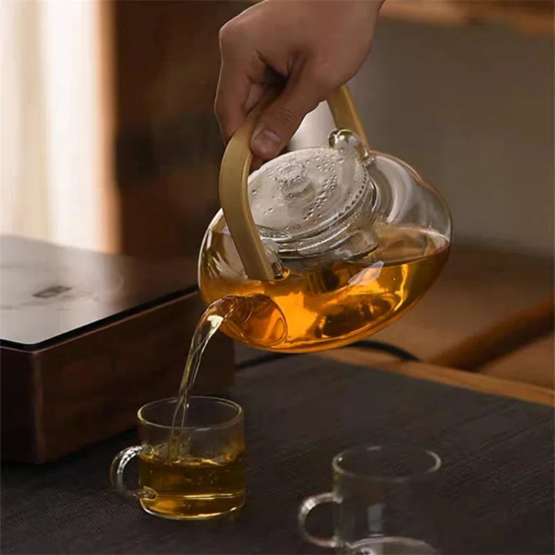 Japanese Style High Borosilicate Glass Teapot with Bamboo Handle
