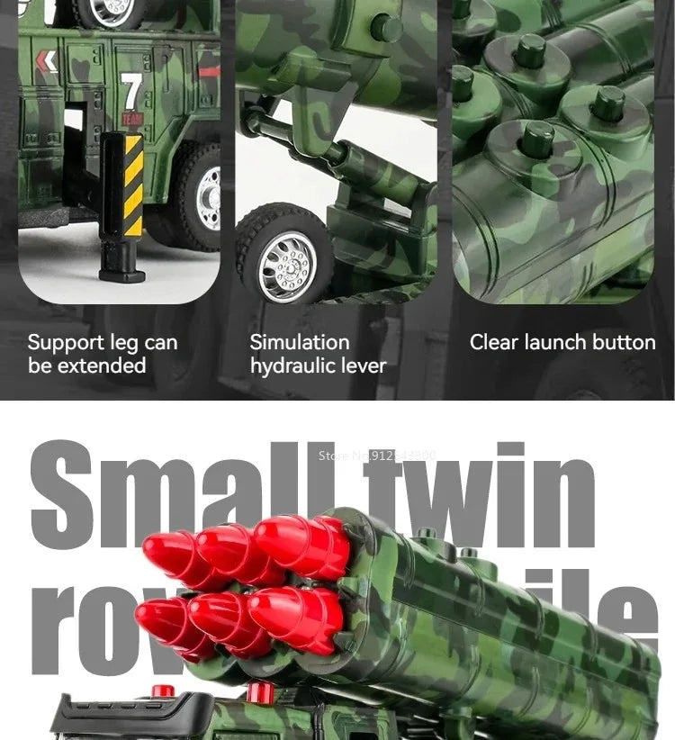 1:32 Ladder Truck Water Tanker Military Missile Rocket Launcher Trucks Model Toy Car Metal Diecast Sound Light Models Boys Gifts
