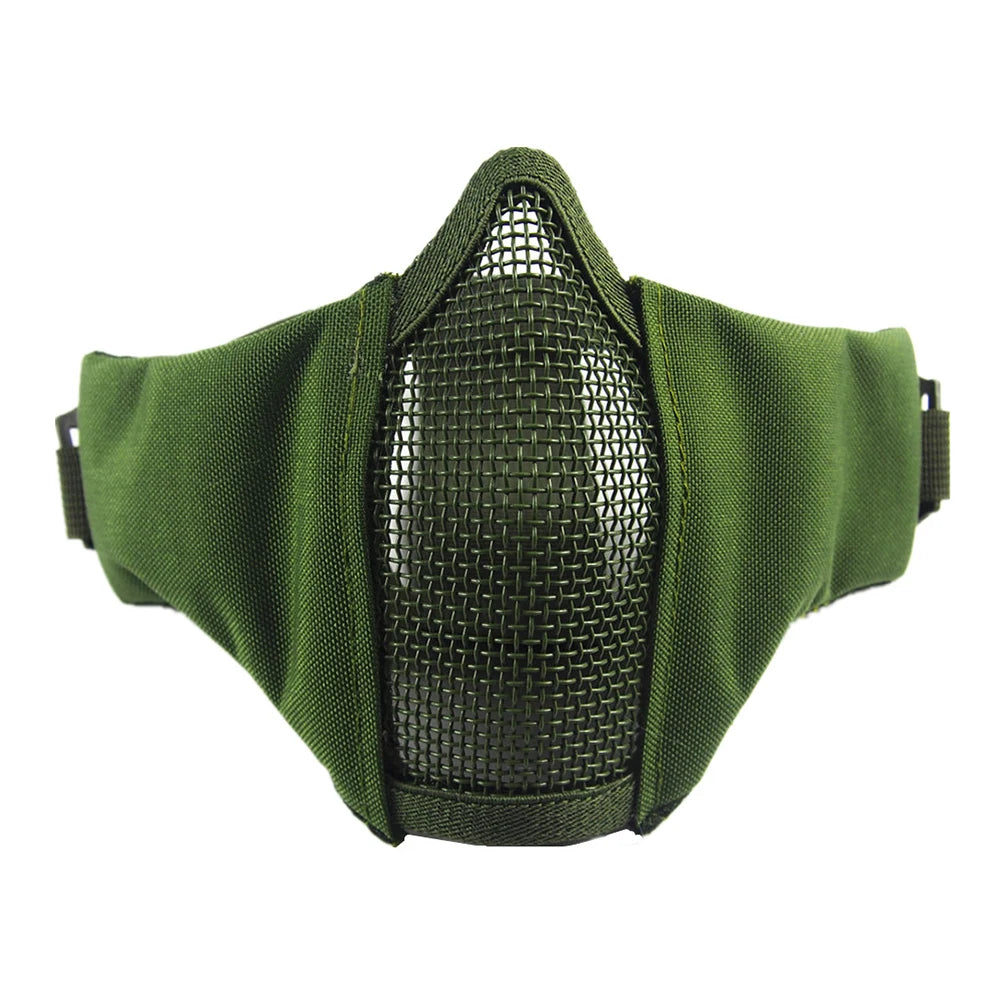 Tactical Half Face Airsoft Mask Foldable Metal Mesh Double Ribbon Adjustable CS Wargame Hunting Paintball Protective Masks