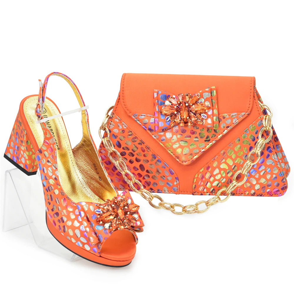 Design Women Shoes and Bags To Match Set Nigeria Party Crystal Butterfly-knot Women Pumps African Matching Shoes and Bags