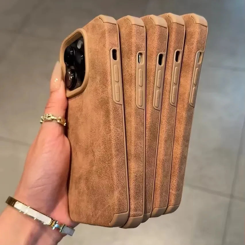 Luxury Matte Lambskin Faux Leather Phone Case For iPhone 17 16 Pro Max Air 15 14 Plus Shockproof Cover