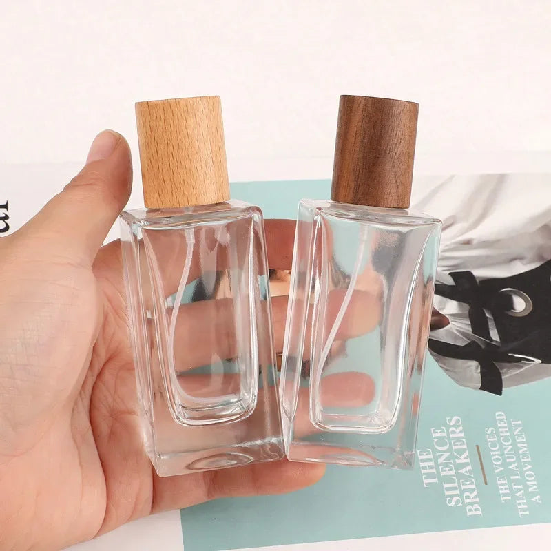 5pcs 30ml 50ml Beech and Walnut Wood Cap Emrty Portable High-end Perfume Split Glass Spray Bottle Large Capacity Replacement