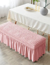 Stretch Long Bench Cover with Skirt Seersucker Ottoman Covers Elastic Piano Stool Protector Bedroom Bedside Footrest Slipcovers