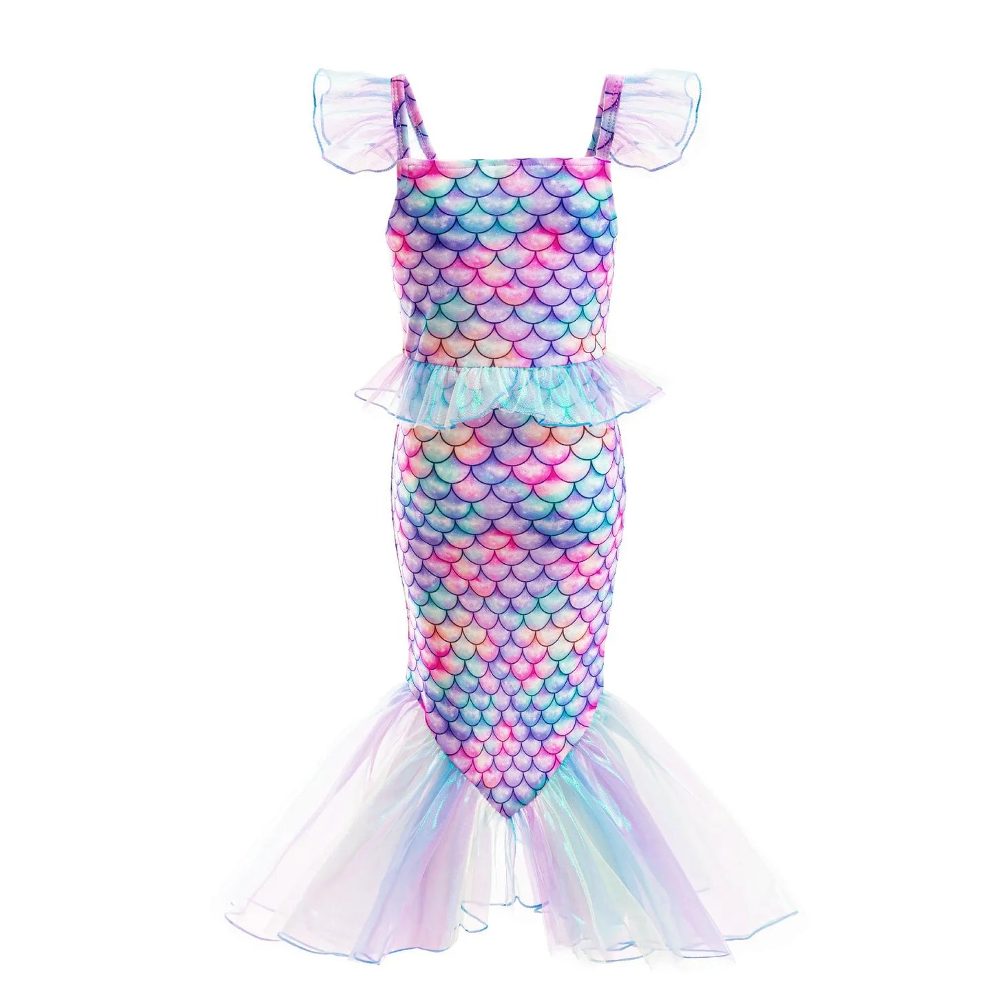 Ariel Mermaid Dress Gown Fashionable Princess Roleplay Costume for Girls