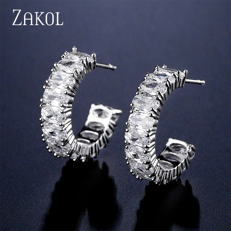 Trendy AAA Baguette Cubic Zirconia T Stone Hoop Earring