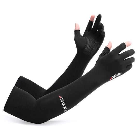 Sun Protection Gloves Arm Sleeves Summer Ice Silk Sleeves Driving and Riding Non-slip Fishing Ice Sleeves Half-finger Gloves