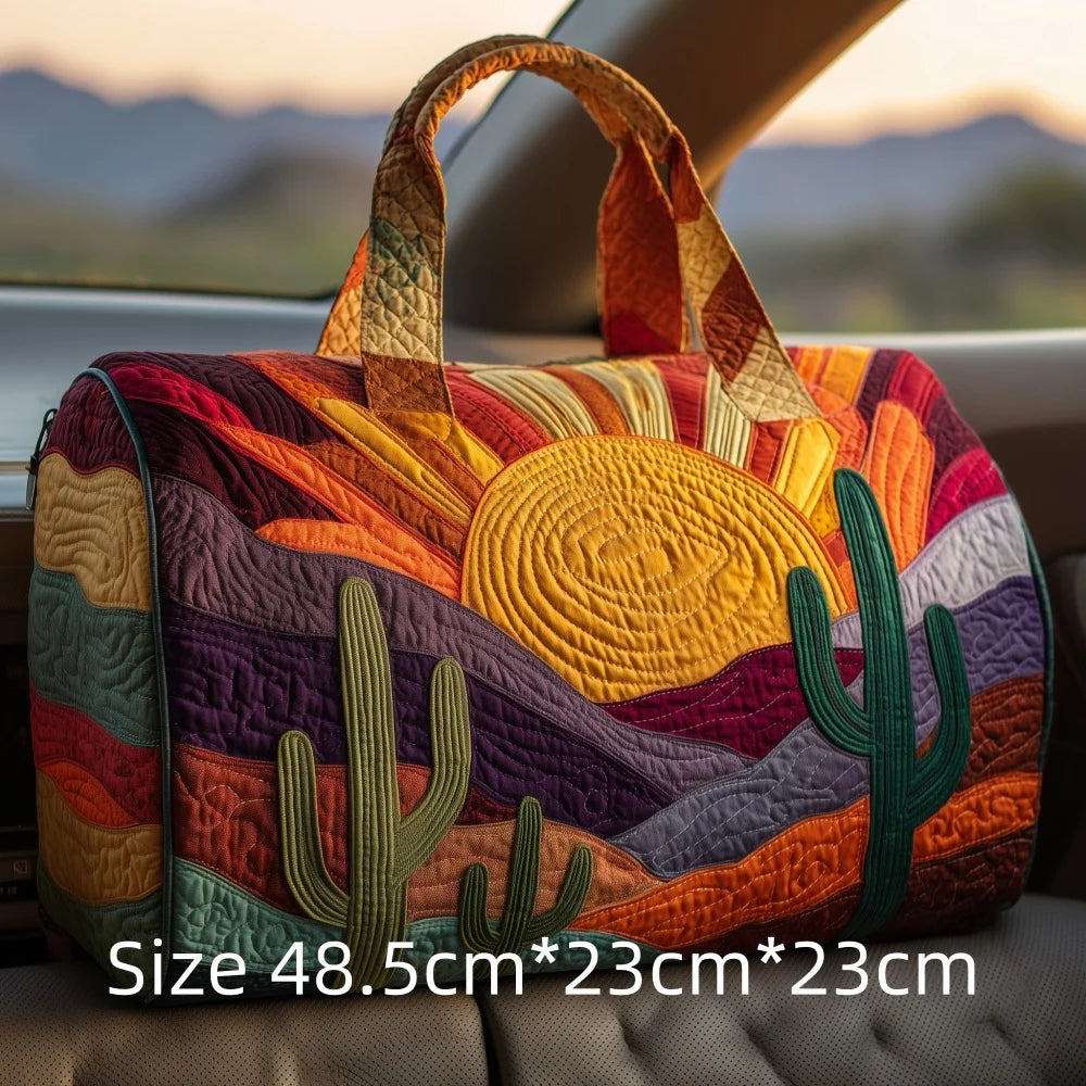Hot Sale 3D Quilted Bag for Women Colorful Sun Pattern Travel Tote Bag Desert Cactus Forest Print Weekender Overnight Beach Bag