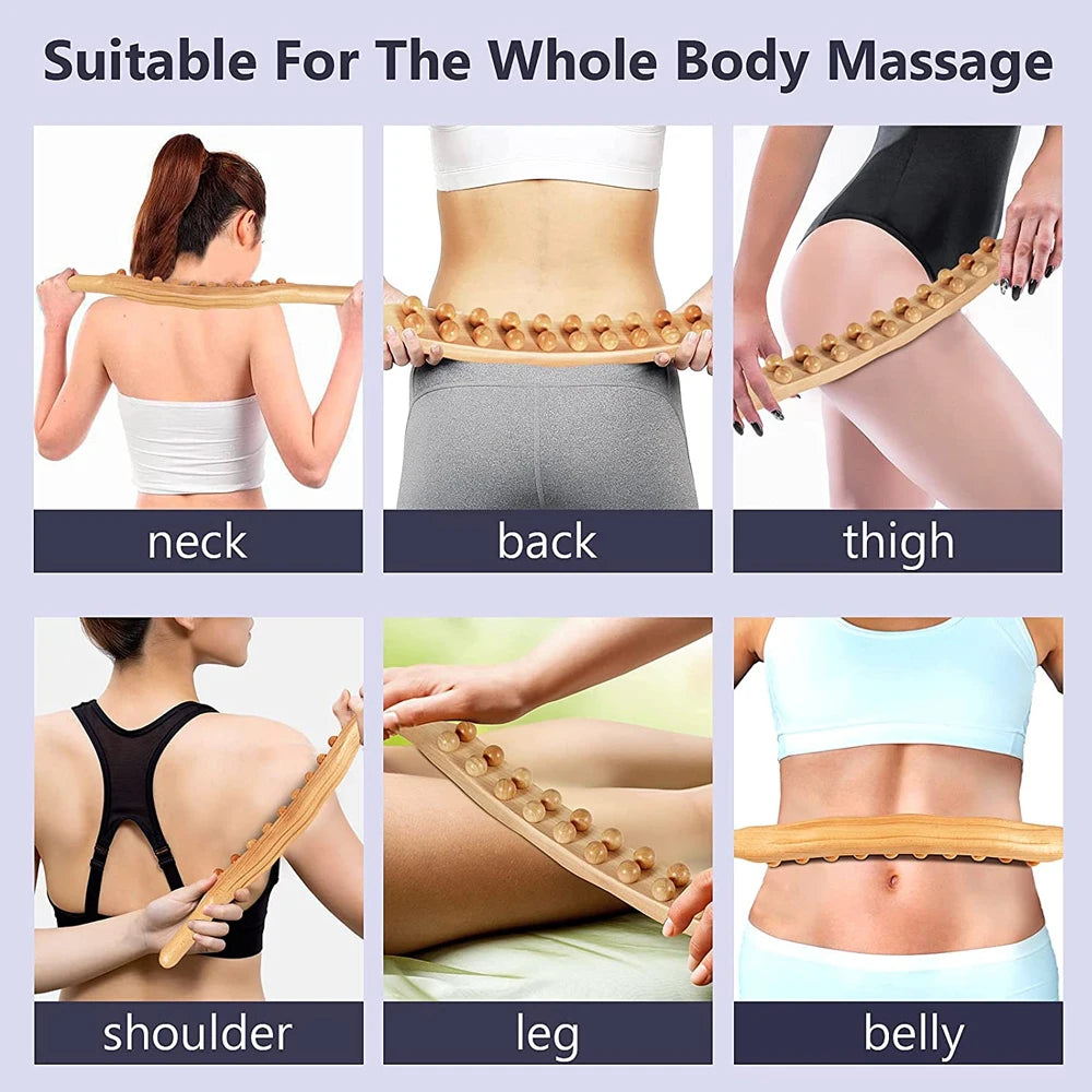 Wood Therapy Lymphatic Drainage Massage Roller Stick Tools, Fascia Blaster Stomach Cellulite Massager for Neck Back Waist Leg