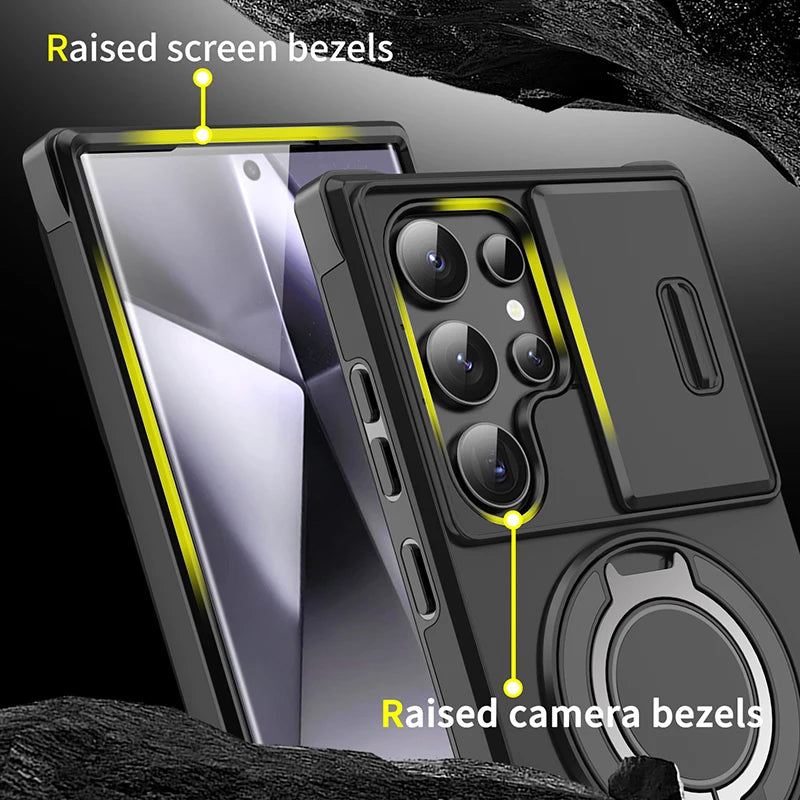 Luxury 360 ° Rotating Hidden Metal Ring Car Holder Armor Phone Case For Samsung S24 Ultra S21 S22 S23 Ultra Plus