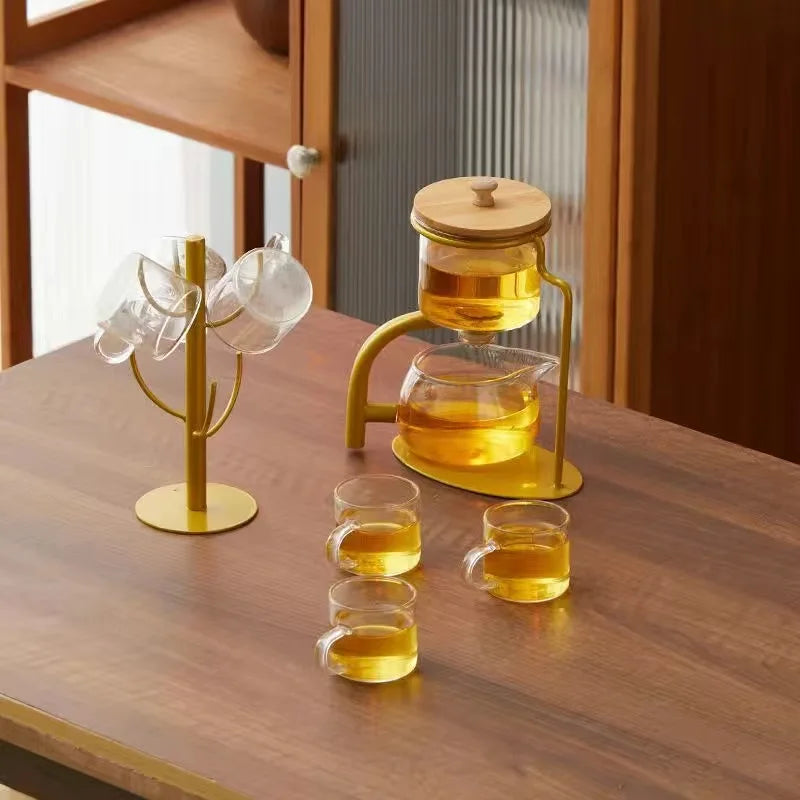Automatic Glass Teapot Set,  Diversion, Rotating, Lazy Kungfu, Drinking, 1 Set