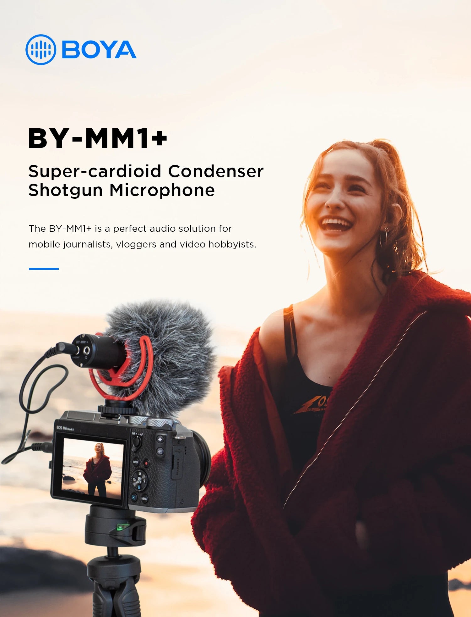 BY-MM1+ Super-Cardioid Shotgun Microphone for iPhone Android PC Laptop DSLR Cameras Camcorder YouTube Recording Streaming