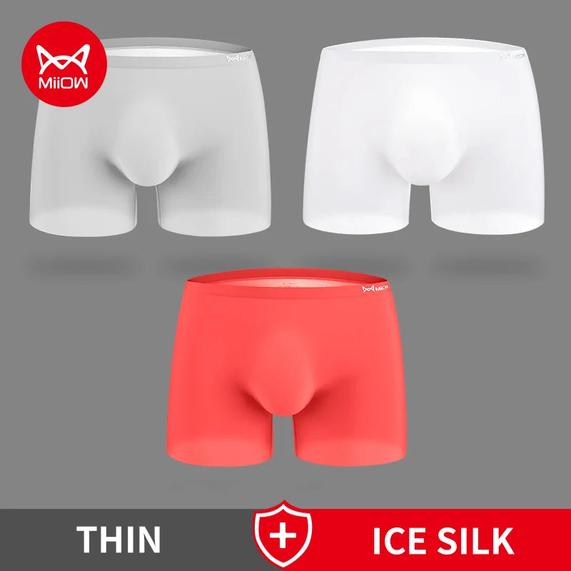 3-Pack Men’s Seamless Graphene Ice Silk Boxer Shorts – Antibacterial & Breathable