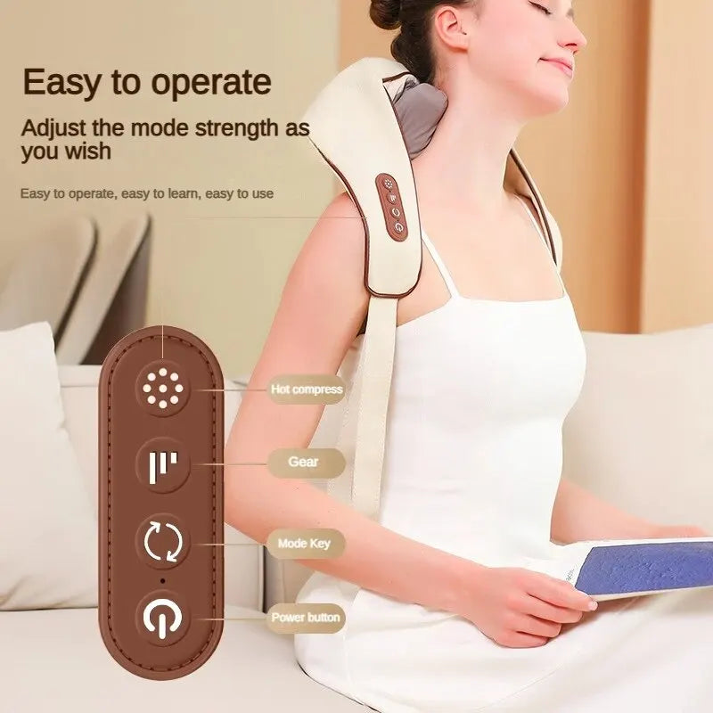 Wireless Electric Shiatsu Neck and Back Massager Shawl Soothing 5D Kneading Massage Pillow Shoulder Leg Body