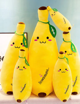 Cute Long Strip Banana Stuffed Body Pillow Cartoon Expression Plush Cushion Sofa Bedroom Bananas Throw Pillow Home Decoration