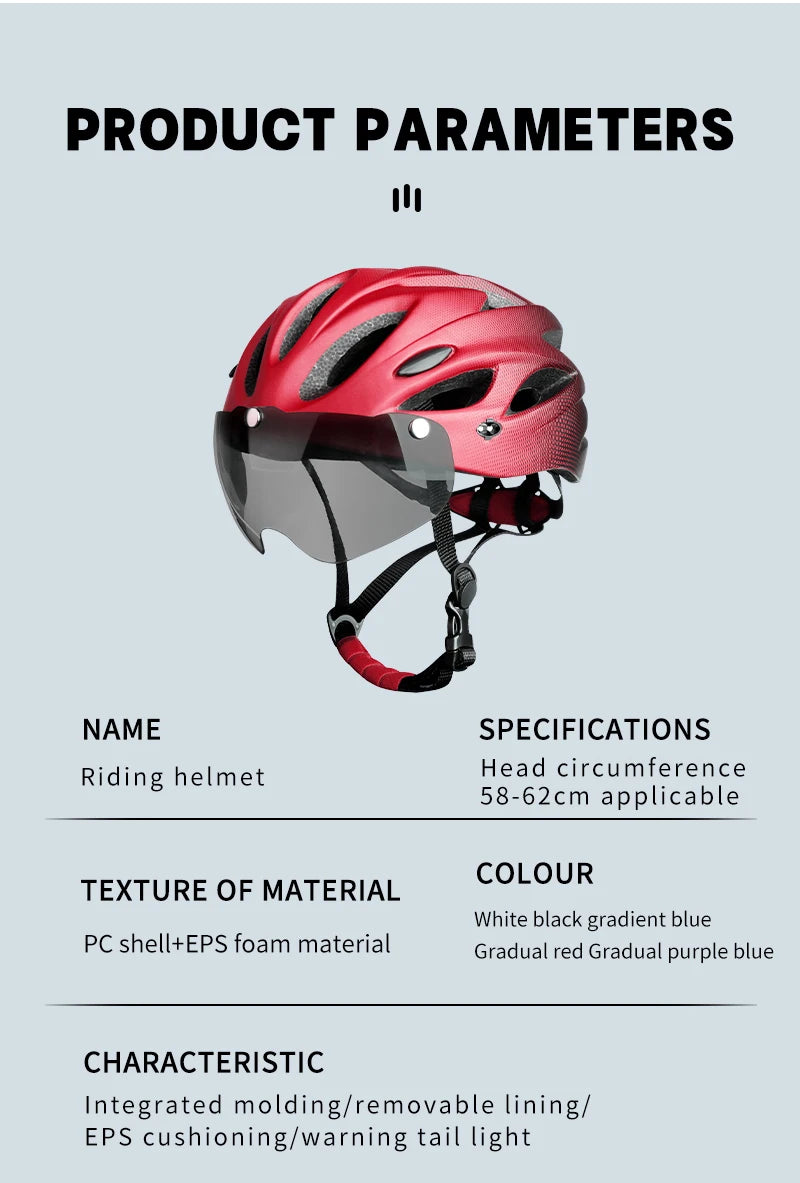 Ultra Lightweight Cycling Helmet With Magnetic Goggles And LED Rear Light