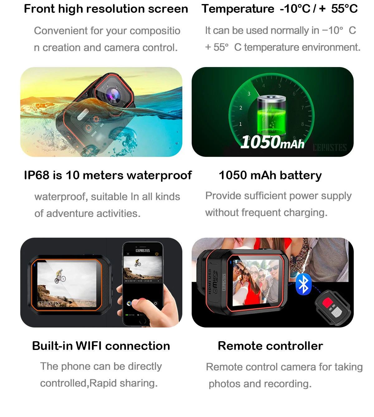 4K WiFi Action Camera with Remote Control Waterproof Sports Camera 170 Degree Wide Angle Helmet and Bicycle Recording Device