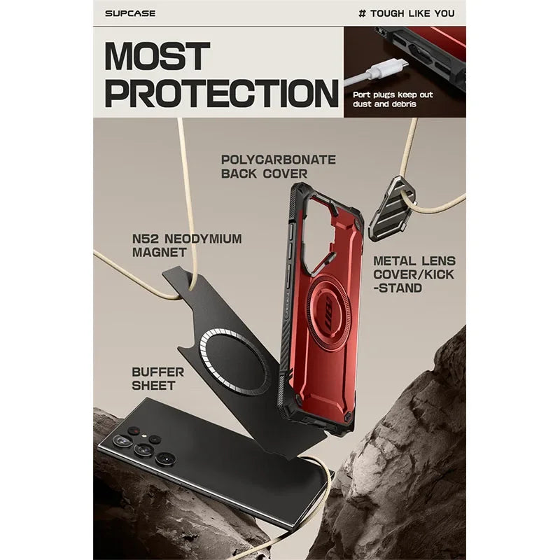 For Samsung Galaxy S24 Ultra Case 6.8 inch 2024 UB Mag XT Full Body Rugged Case with Camera Cover & Built-in Kickstand