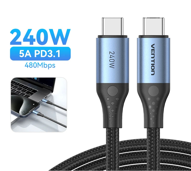 240W USB C to Type C Cable PD3.1 Fast Charging USB C to C Data Cable for MacBook iPhone 16 15 Samung Fast Charging Wire