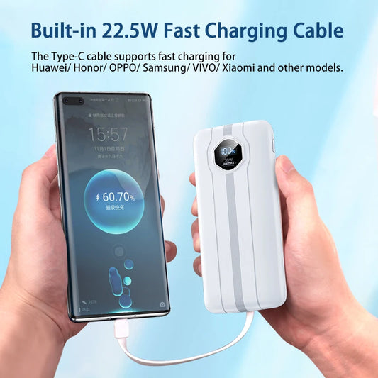 5 In 1 Power Bank 10000mAh PD 20W Fast Charing Built-in Dual Cable With Intelligent LCD Screen for iPhone 12-17 Huawei Xiaomi