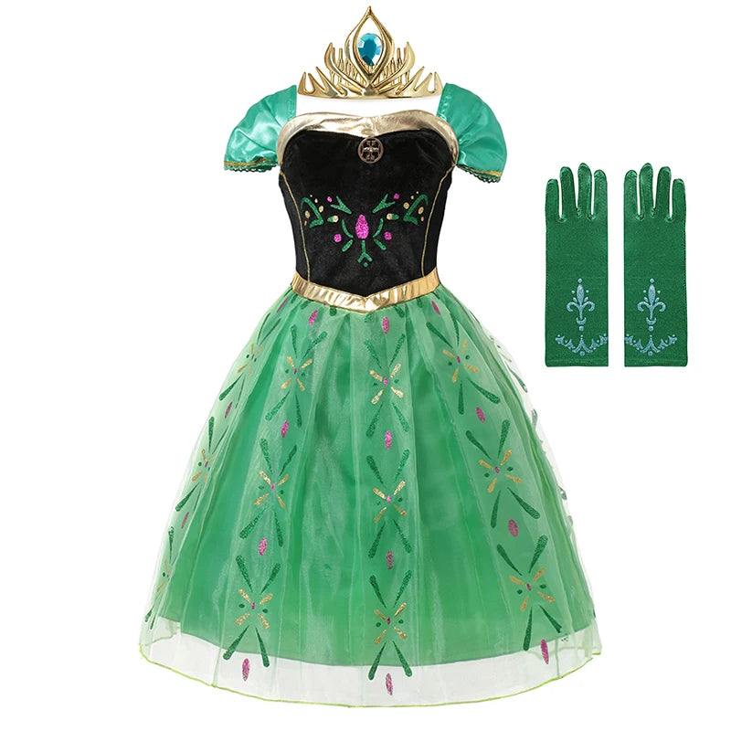 Disney Frozen Anna Dress Children Christmas New Year Princess Dress Girl Fancy Birthday Carnival Party Gown Children Clothes