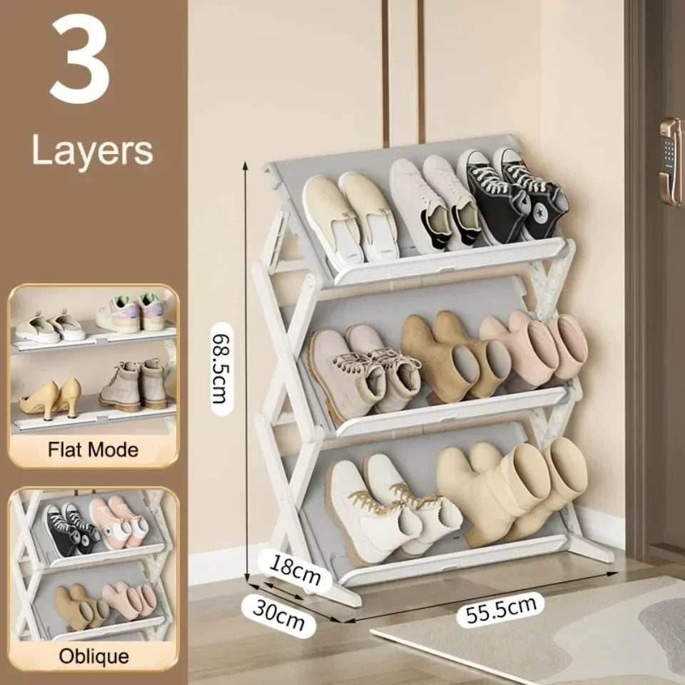 Foldable Shoe Rack X-Shaped 3/4 Layers Shoes Shelf Household Space Saving 2 Modes Multi-Functional Integrated Narrow Shoe Rack