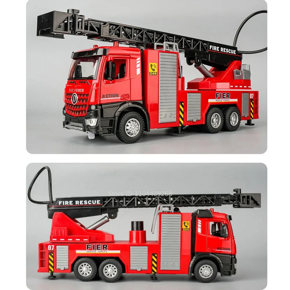 1:32 Ladder Truck Water Tanker Military Missile Rocket Launcher Trucks Model Toy Car Metal Diecast Sound Light Models Boys Gifts