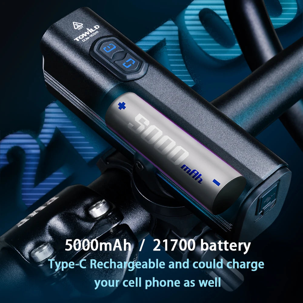 DLite 1800LM Bicycle Lights Focus/Flood Beam Switch Smart Bike Light 5000mah Rechargeable Power Bank Mtb Bicycle Lights
