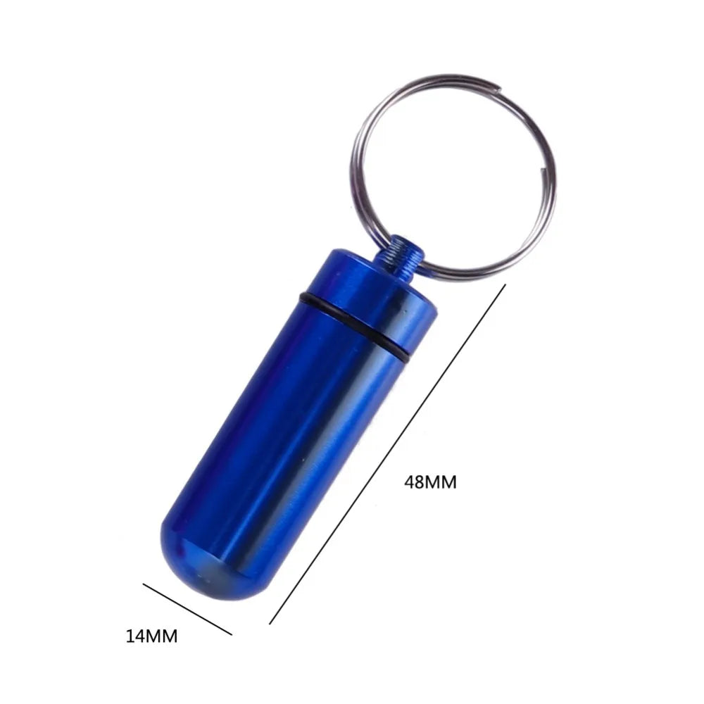 New High Quality Portable Water Proof Mini Blue Aluminum Keychain Tablet Storage Box Bottle Case Holder