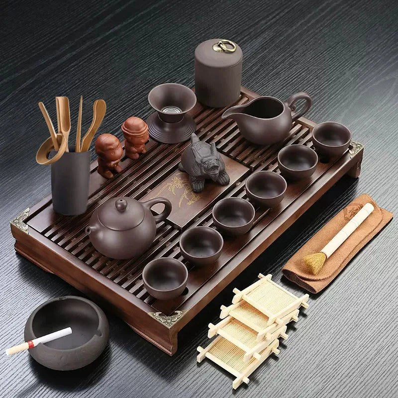 Yixing Ceramic Kung Fu Tea Set Solid Wood Tea Tray Teapot 27-piece Tea Suit