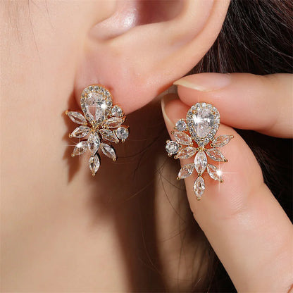 Water Drop Marquise Zirconia Earrings for Women Shinny Crystal Leaf Earring