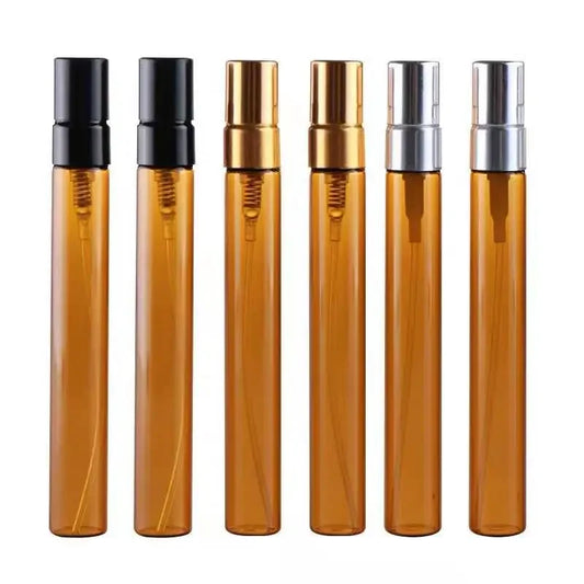 50pcs/lot 2ml 3ml 5ml 10ml Amber Glass Perfume Bottle with Atomizer Empty Cosmetic Containers