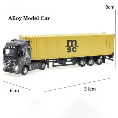 1:50 Diecast Alloy Truck Head Model Toy Container Truck Pull Back With Light Engineering Transport Vehicle Boy