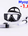 Optical Myopia Snorkel Set Diving Mask Nearsighted Swimming Goggles Short Sighted Panoramic Wide View Adults Youth -1.0To-6.0