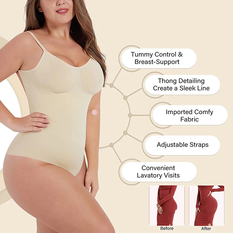 Women Backless Thong Bodysuit Shapewear – Tummy Control Slimming Corset
