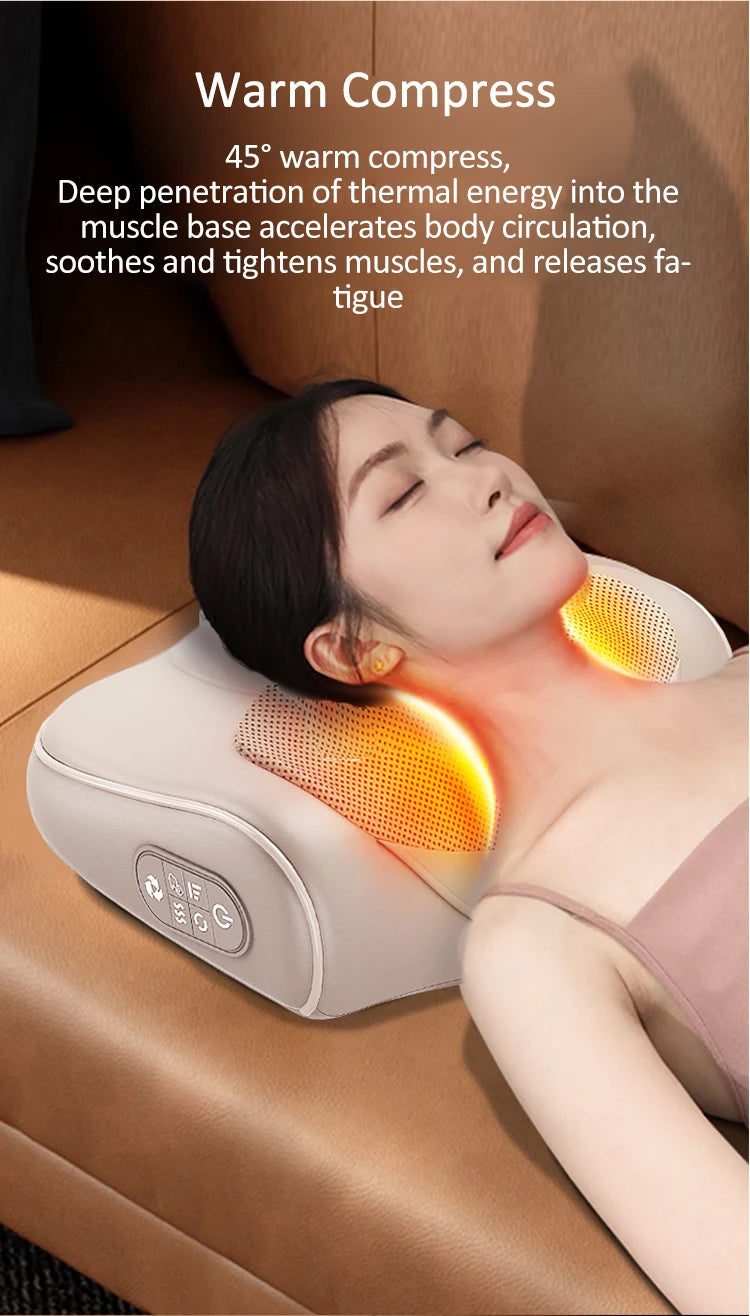 Neck Massage Pillow Cervical Massager Waist Back Shoulder Shiatsu Kneaded Multifunctional Hot Compress Relaxation Gift