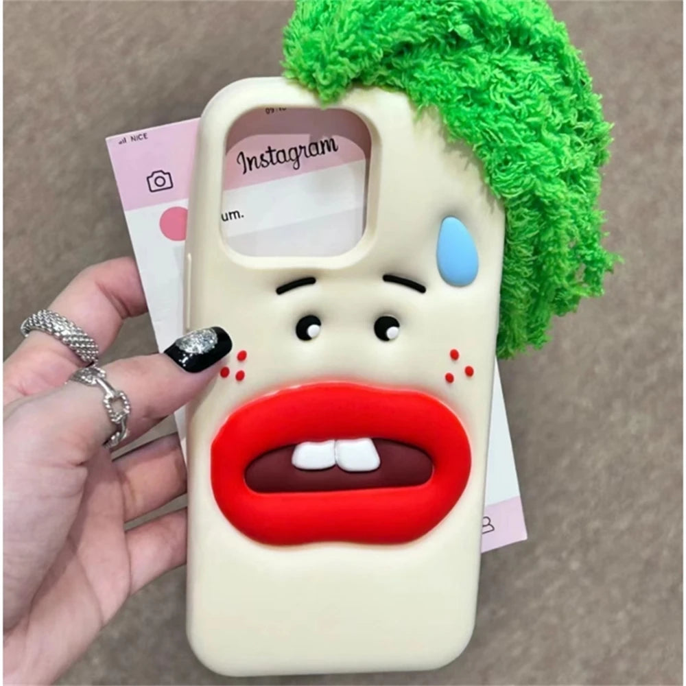 Funny Cartoon Vegetable Cabbage Phone Case For iPhone 15 13 14 Pro Max Creative Red Lip Camera Protection Soft Silicone Cover