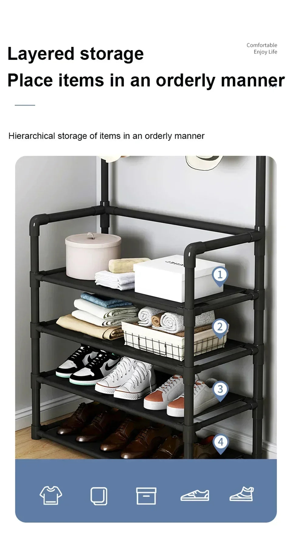 Coat Shelves Shoe Furniture Strong Load-bearing Living Room Organizer Clothes Hat Shoes Storage Shelf Bedroom Bag Storage Rack