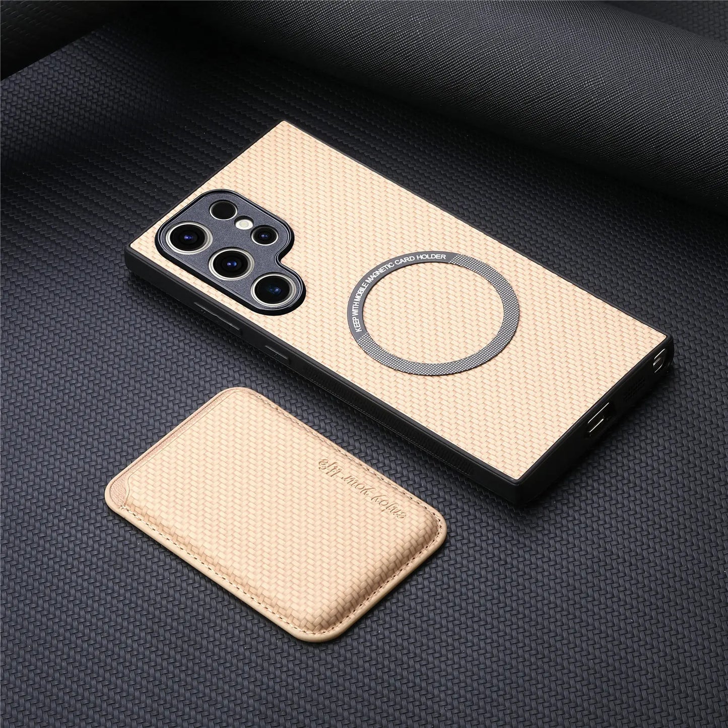 Carbon Fiber Style MagSafe PU Leather Case for Samsung Galaxy S26 / S25 / S24 / S23 Magnetic Card Holder Cover
