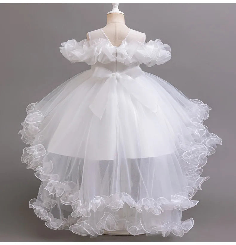 Luxury Off-Shoulder Girls' Dress - Convertible Tulle Ball Gown for Birthday Parties & On-Stage Events