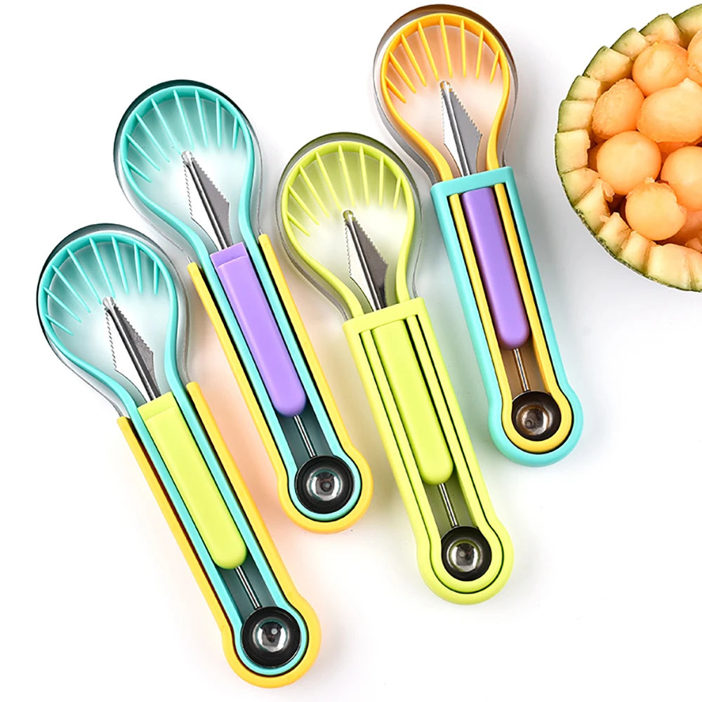 3 In 1 Fruit Ball Digger Carving Knife Kiwi Fruit Lemon Spoon Hami Melon Separating Cutter Portable Household Kitchen Gadget Set