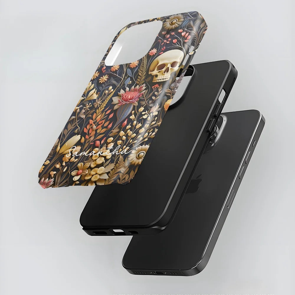 Fashion Embroidery Effect Skull Skeleton Phone Case For iPhone 16 15 Pro Max 16 Plus 2 in 1 Hard Protection Cover Funda