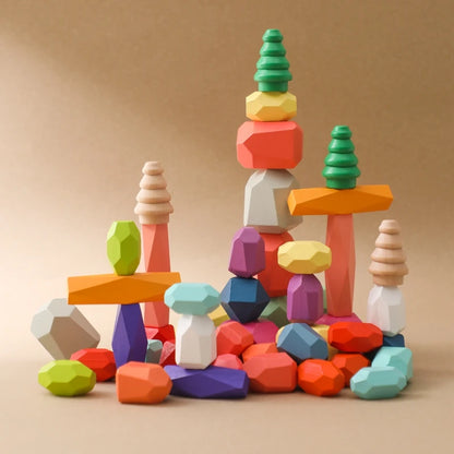 Wooden Sorting Stacking Rocks Stones Sensory Toddler Toys Learning Montessori Toys Building Blocks Game Kids Birthday Gifts Toys