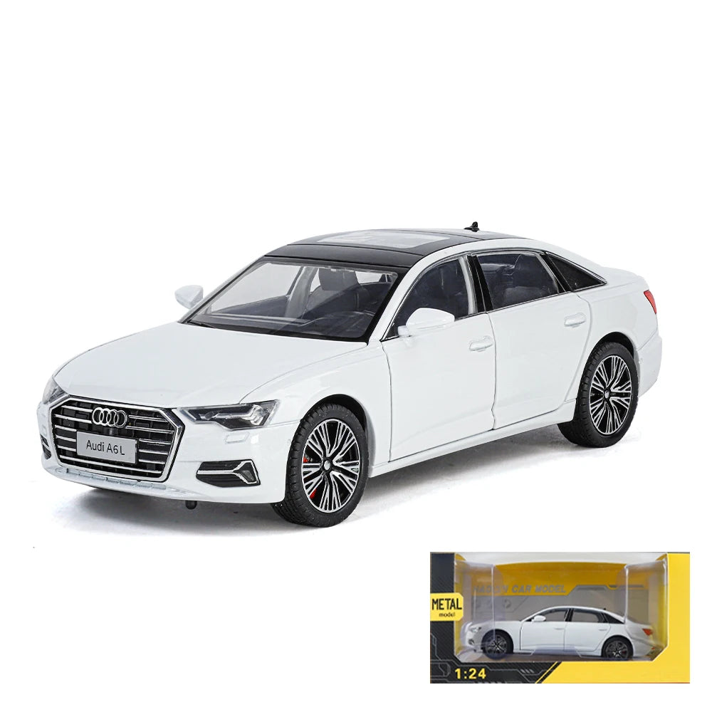 1:24 Audi A6 Alloy Diecast Vehicles Model Car Miniature Metal Sound Light Ornaments Gifts Collections Hobby Decoration Christmas