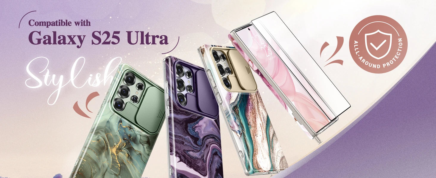 for Samsung Galaxy S25 Ultra Case with Slide Camera Cover Screen Protector Shockproof Drop Protection Marble Phone Cover