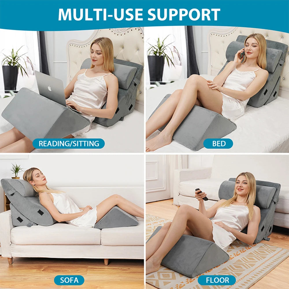 4 Piece Orthopedic Bed Wedge Pillow Set with Adjustable Wedge Sleep Pillow for Back, Neck and Leg Pain Relief Comfort
