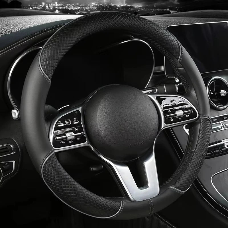 Universal Leather Diamond Steering Wheel Cover 37CM 38CM