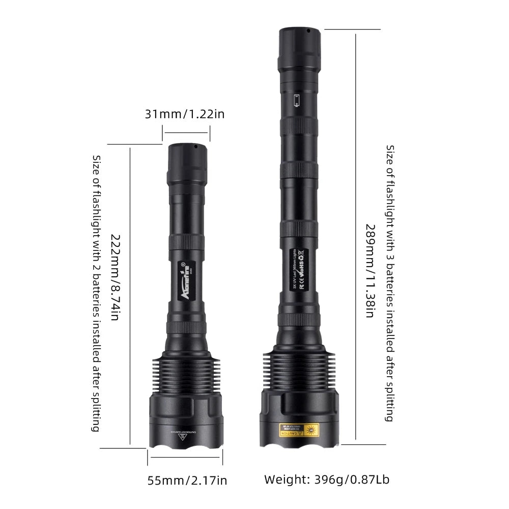 60W 365nm 395nm UV LED Blacklight Flashlight