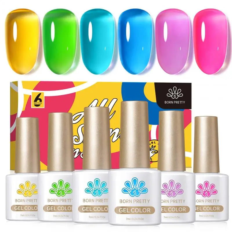 7ml 6Pcs Soda Ice Jelly Gel Nail Polish Set Gorgeous Color Full Coverage Semi Permanent Varnish Soak Off UV Gel